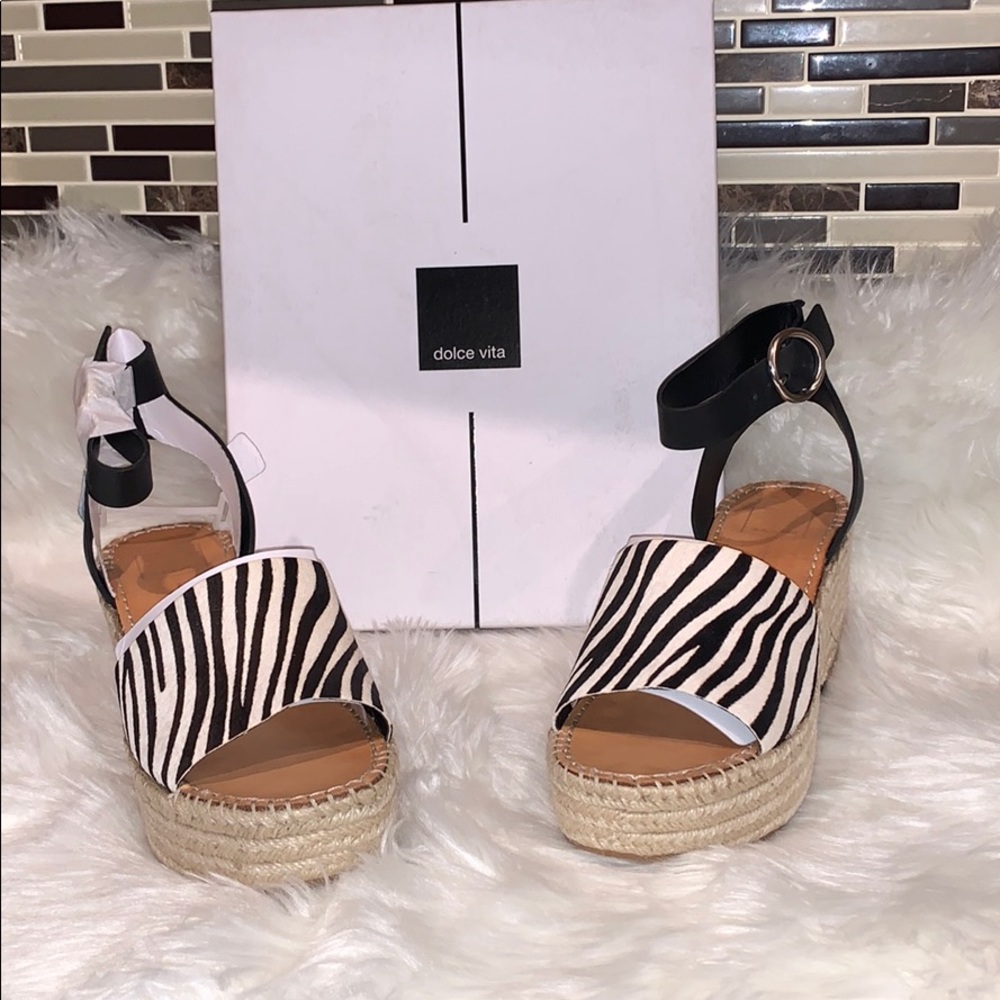 Dolce Vita Zebra Calf Hair Espadrille Wedges - Picture 4 of 7